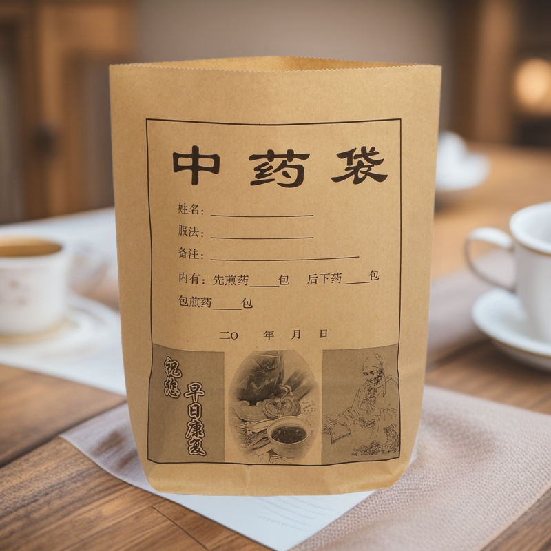 厂家批发牛皮纸中药纸袋草药包装袋六角底袋加厚可印刷logo地址