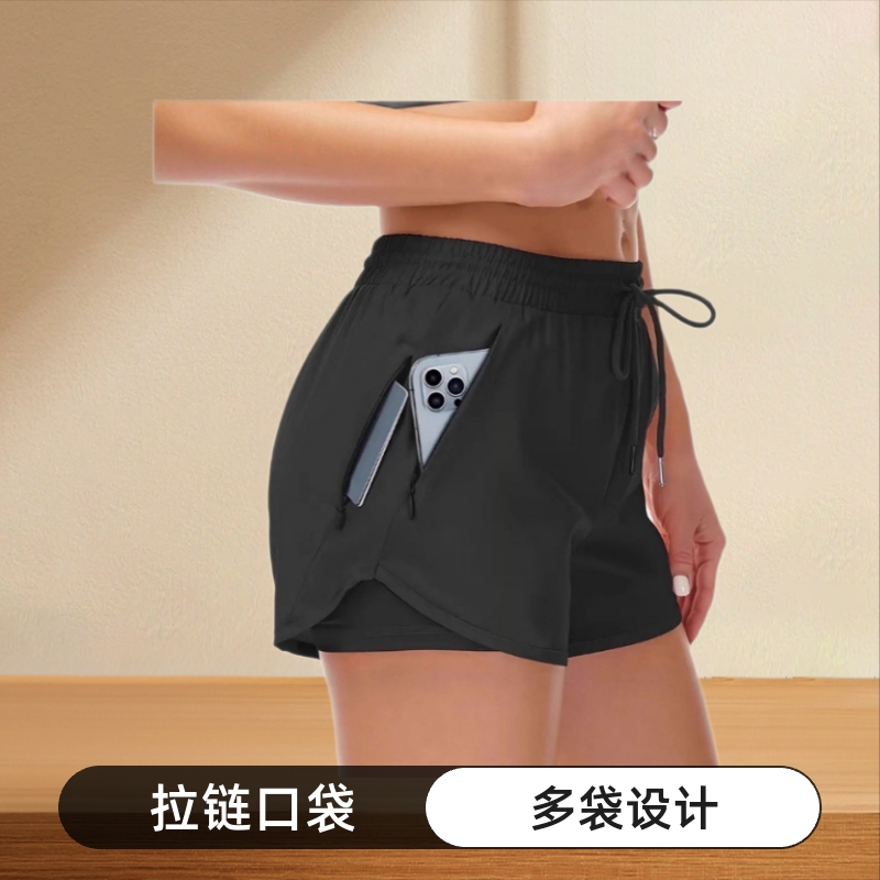 Amazon Cross-Border 2025 Women's 5inch Sports Running Shorts Quick-Drying Lightweight Fitness Shorts with Zipper