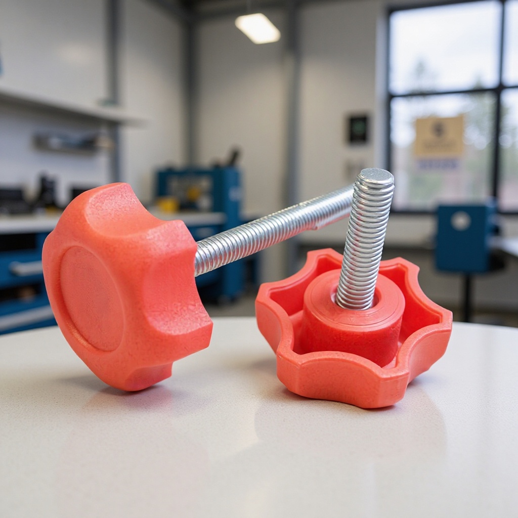 东莞m6m8镀锌红色六角梅花环保塑胶手柄塑料拧手家具调节螺钉厂家