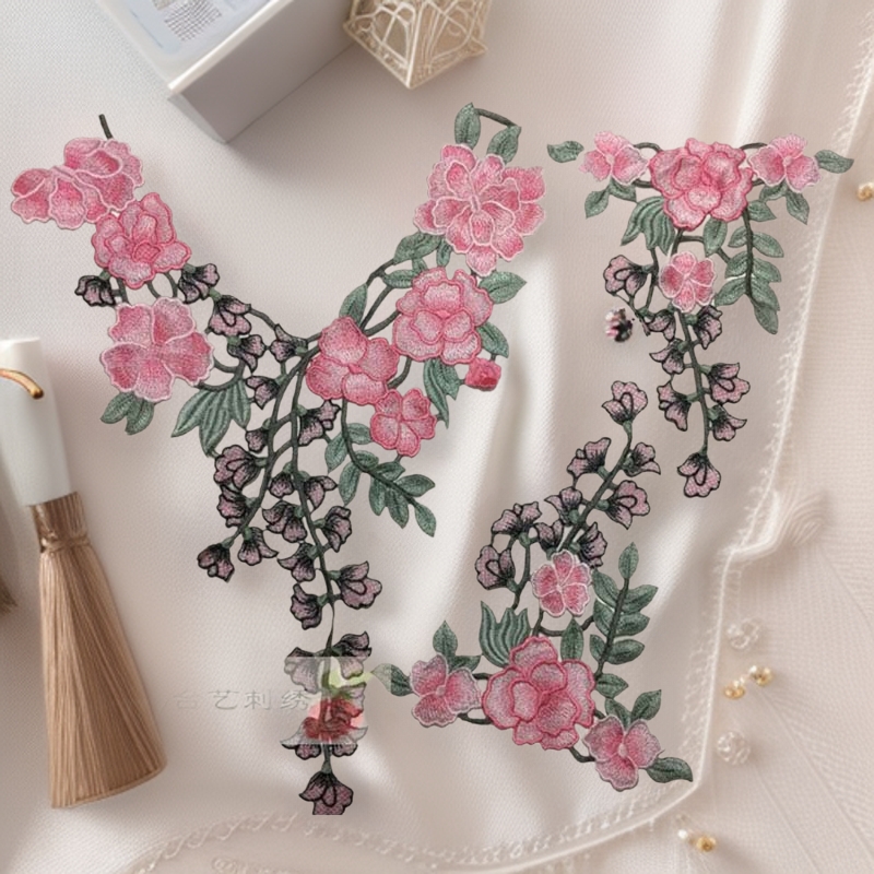 彩色立体刺绣 水溶 布贴衣服裤子旗袍 汉服 diy饰品装饰服装 领花
