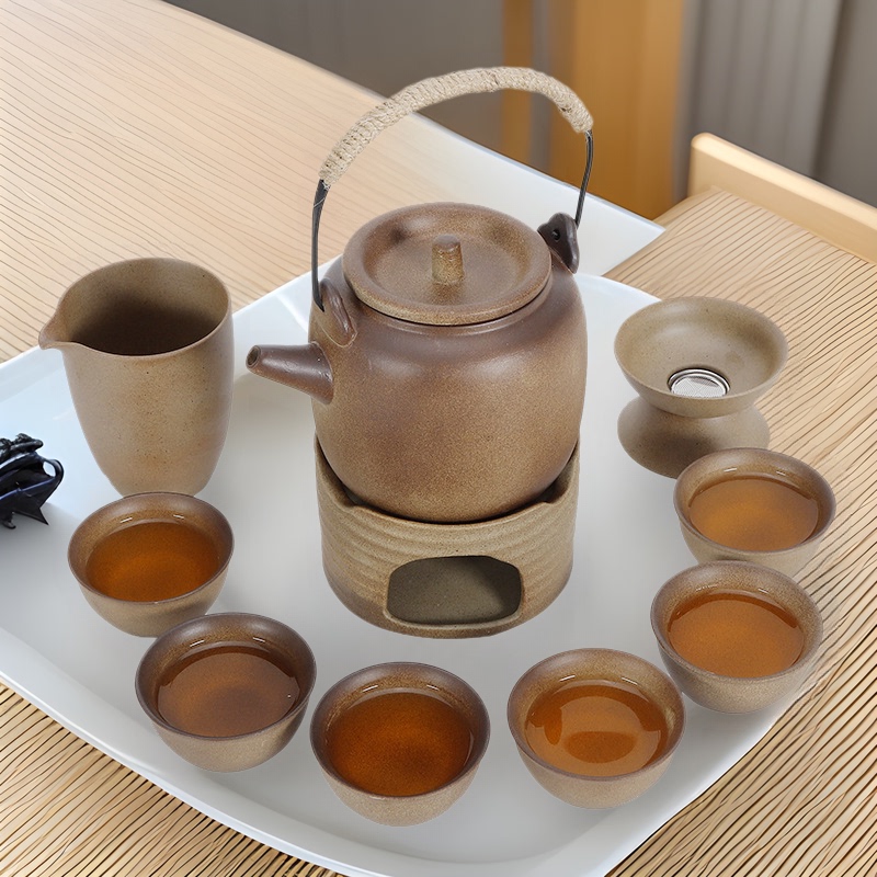 Lifting beam teapot tea set suit stoneware set ceramic kung fu tea set household simple carbon stove teapot stove tea cooking