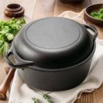 铸铁锅26cm两用煎锅烘焙面包锅炖锅加厚无涂层汤锅荷兰锅双耳干锅