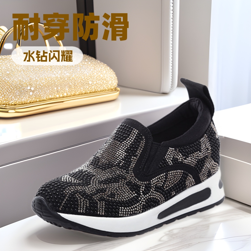 2025 Spring and Autumn New White Shoes Women's Korean Style Rhinestone Student Flat Sports Casual Shoes Cloth Sneakers Trbottomy Shoes
