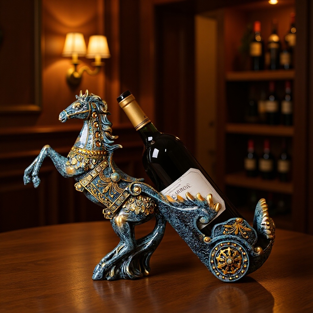 工厂直发欧式复古骏马拉车红酒架  马到成功酒柜装饰树脂工艺品