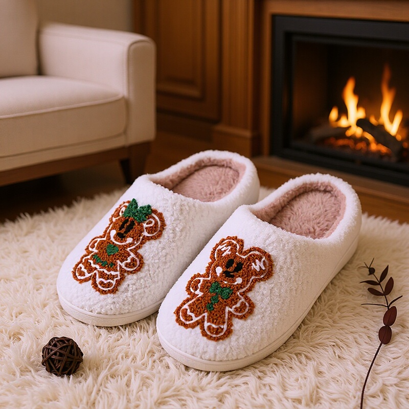 Yale Autumn and Winter Cartoon Gingerbread Man Minnie Mickey Plush Non-Slip Cotton Slippers Thickened and Warm