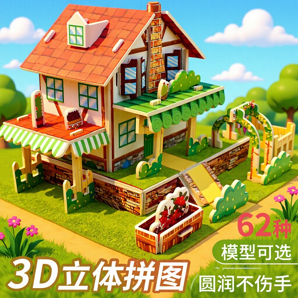 3D Stereo Puzzle DIY Assembly Manufacturer Customizes 62 Types of Children's Educational Games for Parent-Child Interaction Wholesale Assembly