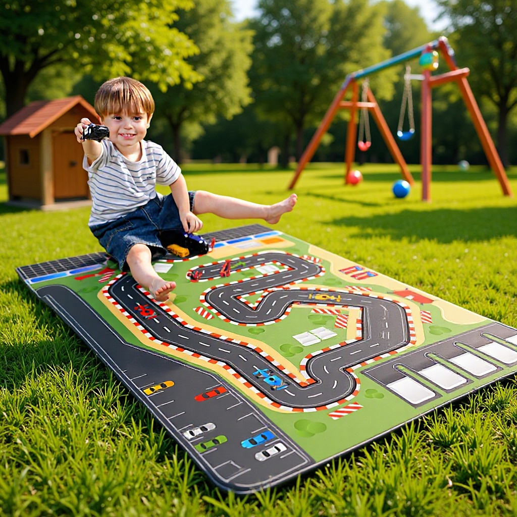 卡通跑道地毯家用卧室耐脏床边毯停车场公路游戏地垫跨境防滑脚垫