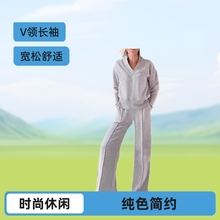 2025秋冬亚马逊跨境欧美新款V长袖宽松时髦纯色女式时尚休闲裤