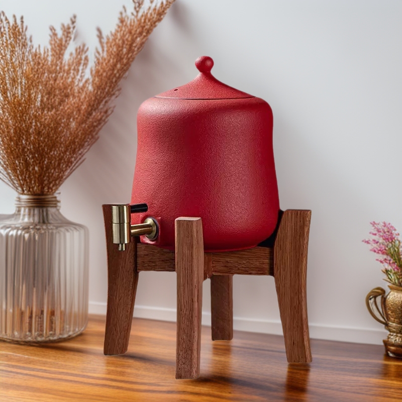 台湾火山石带龙头粗陶储水罐净化储水器家用过滤净水缸陶瓷茶道