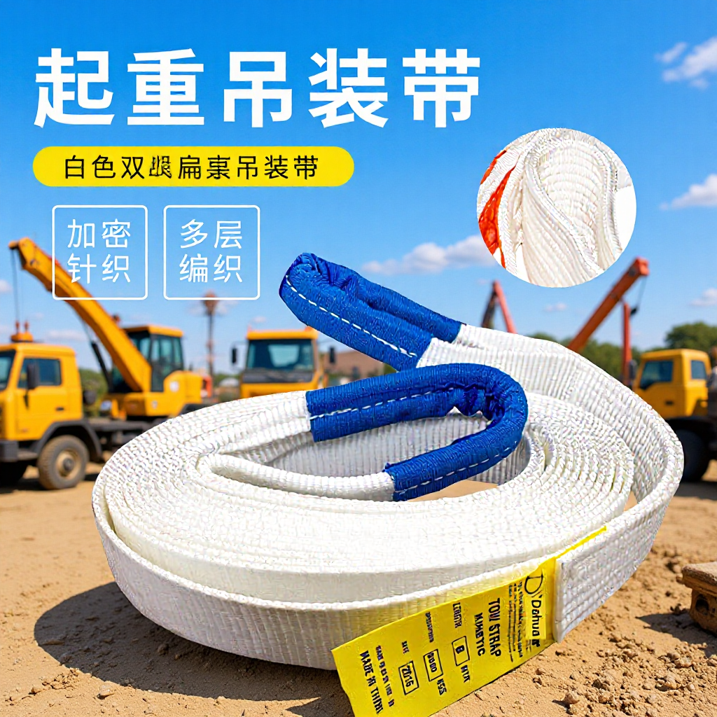 涤纶丝彩色扁平吊装带2t 5t 10t 行车吊带防割起重扁平吊带拖车绳