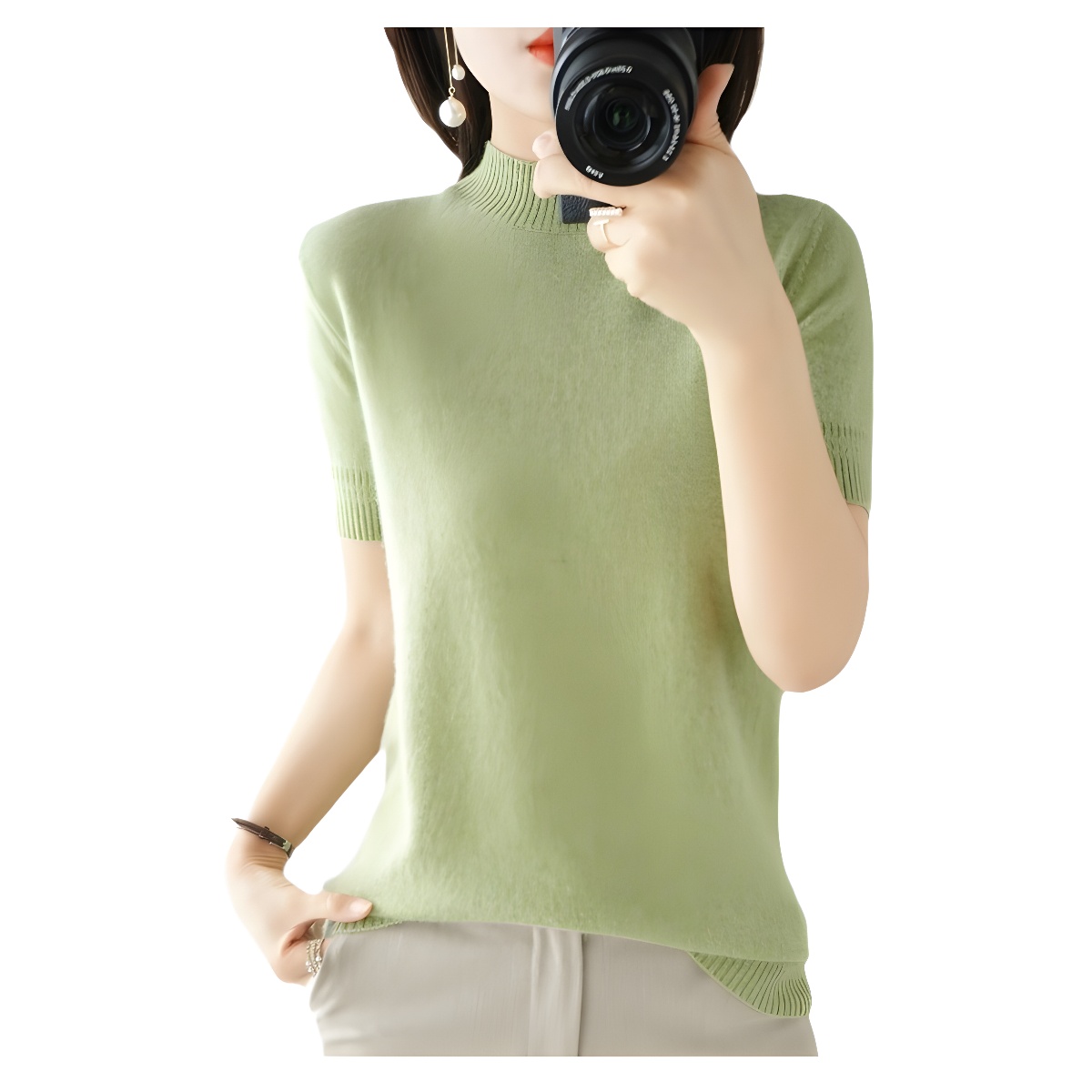 Knitted spring summer short sleeve T-shirt