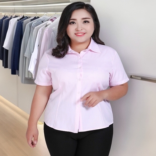 02#200kg vertical stripe professional shirt summer short sleeve shirt large size women's work clothes
