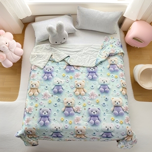Summer Quilt 5D Three-dimensional Embossed Happy Bear Children's Quilt Ziyun Brocade Cotton Silk Nylon Cool Silk Couple Summer Quilt