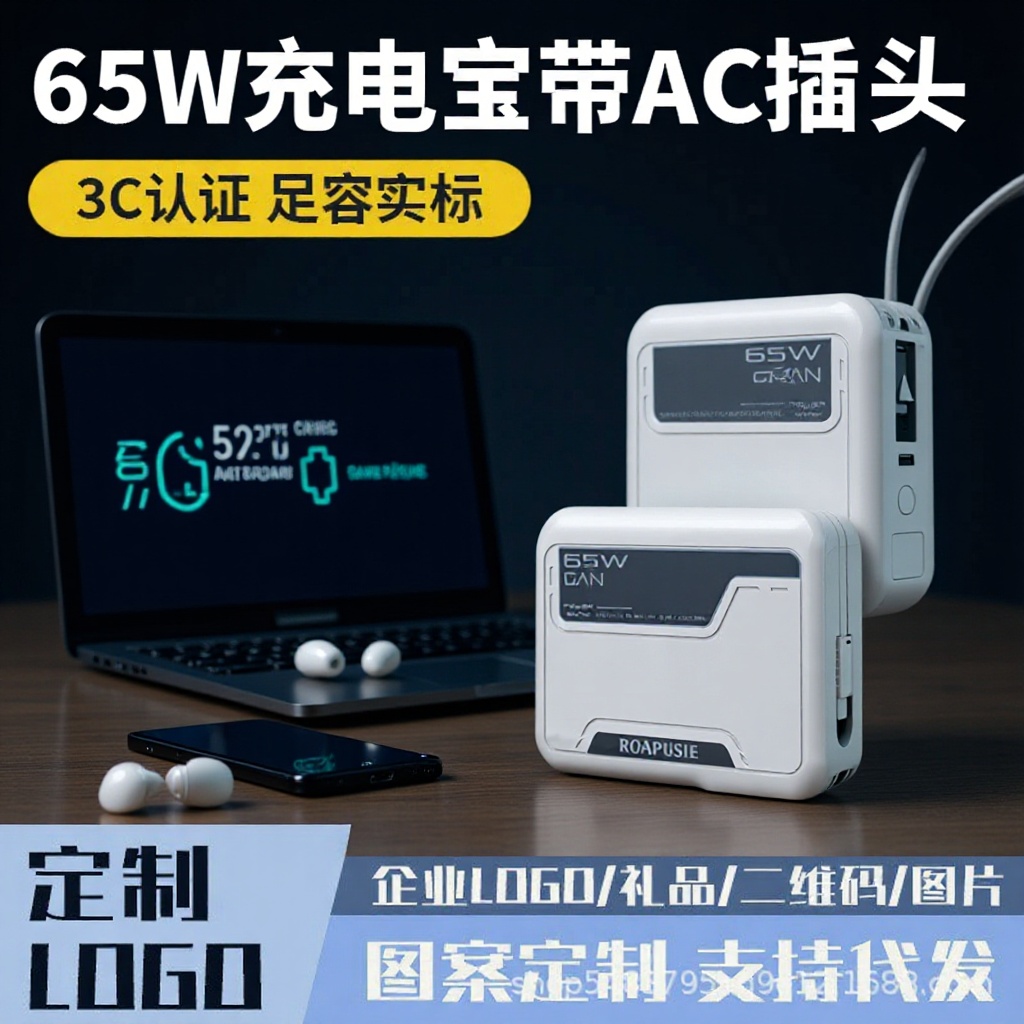 2025 New National Standard Ac Plug 65W Fast Charging Large Capacity 20000 Mah Power Bank 3C Certified