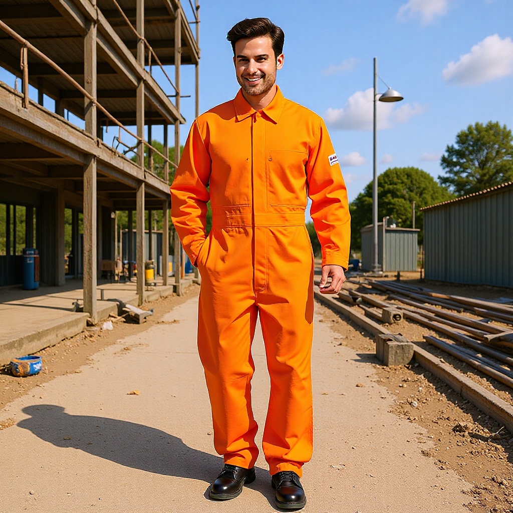 新科厂家生产出口欧美橘红阻燃防静电工作服石油矿工工人使用