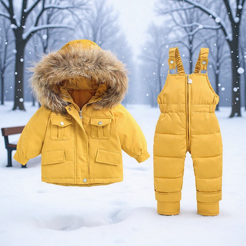 Baby and Kidsren's Feather Velvet Silk Overalls Suit for Boys, Girls and Infants, New Korean Style Winter Clothing Two-Piece Set Baby and Kidsren's Feather Velvet Silk Overalls Suit for Boys, Girls and Infants, New Korean Style Winter Clothing Two-Piece Set