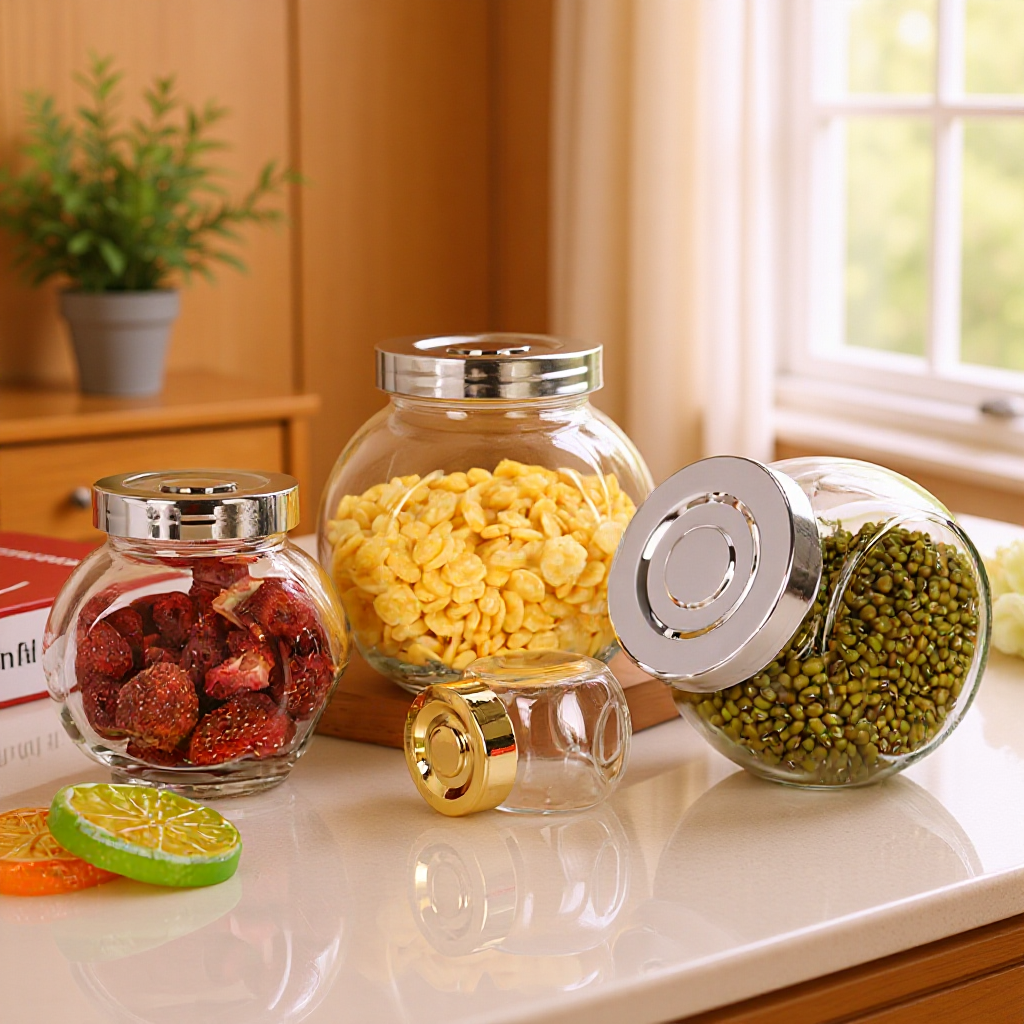 180ml扁鼓瓶透明玻璃密封糖果罐厨房杂粮储物广口干果零食现货