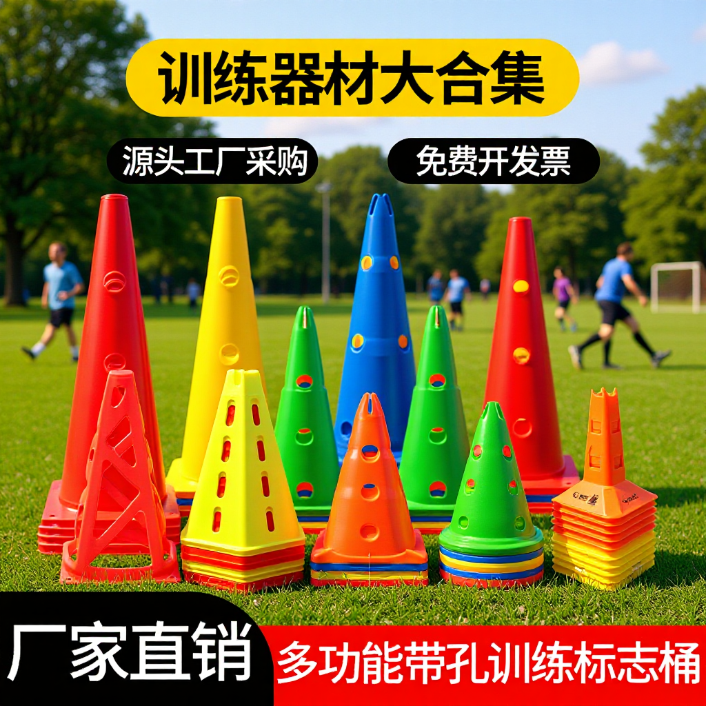 Football Logo Bucket Obstacle Basketball Training Equipment Kidsren's Physical Track and Field Roadblock Equipment Pile Cup Special Multi-Function