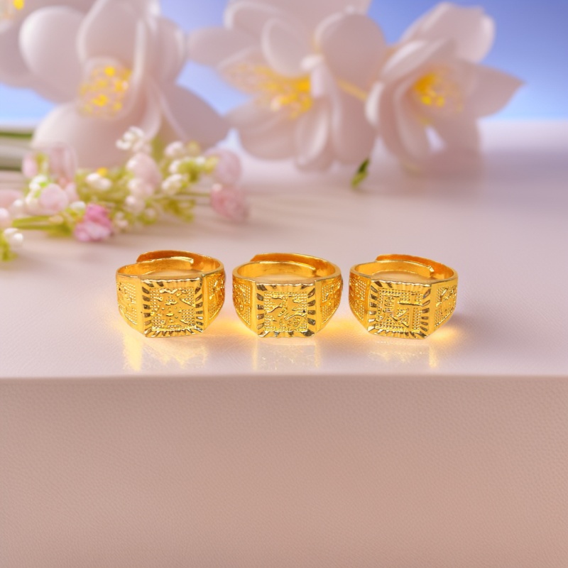 Fair Run Jianghu Best Selling Sand Gold Ring Jewelry Imitation Gold Ring Men's Fortune Gold Ring Gift