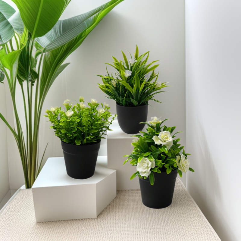 跨境热卖尤加利小盆栽盆景仿真植物假绿植室内外装饰塑料