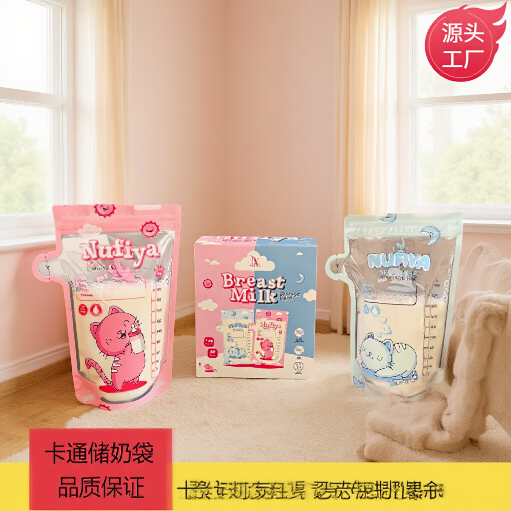 Factory Oem Breast Milk Storage Bag Cartoon Two-Color Design Source Factory Food Grade Milk Storage Bag Milk Bag