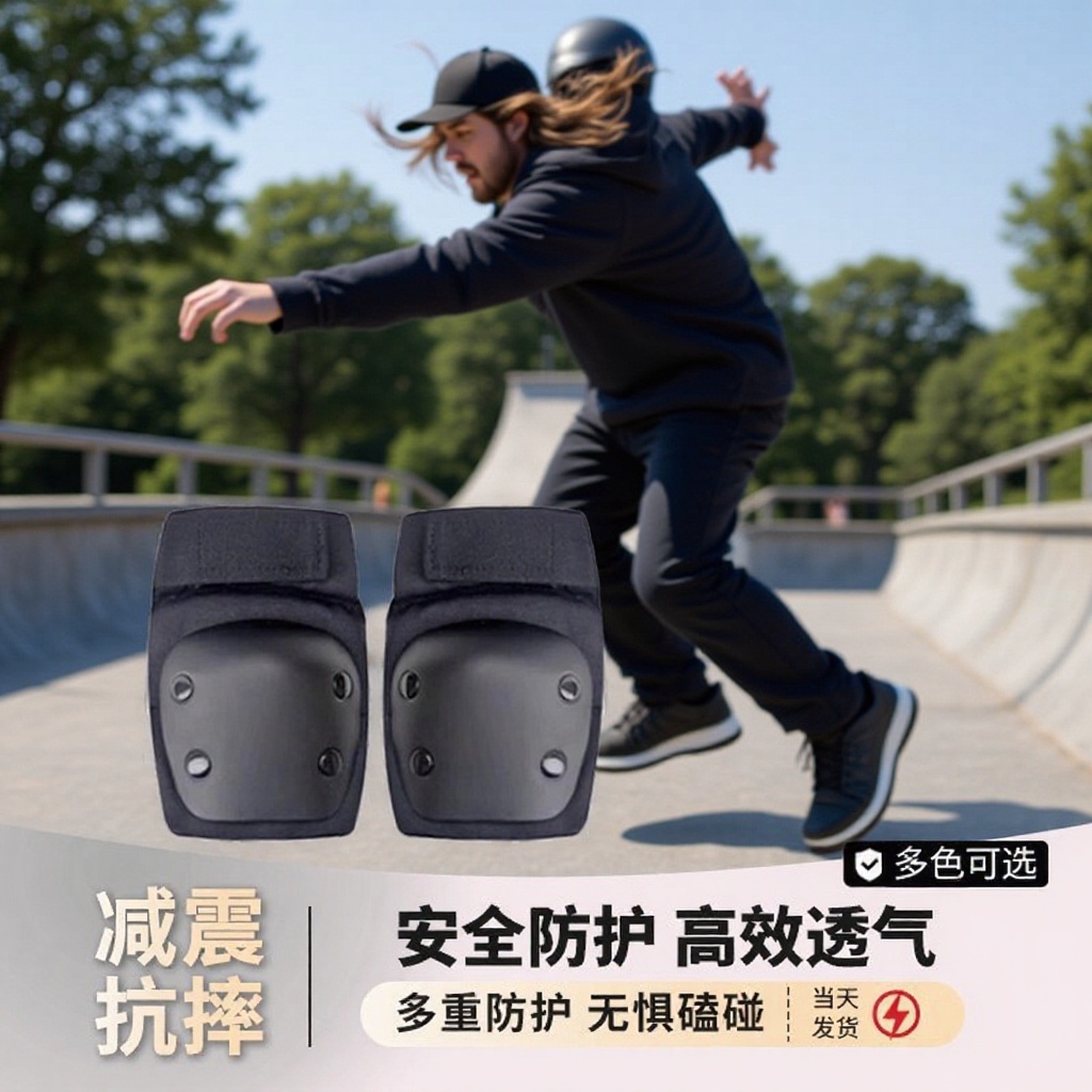 海龟全黑轮滑平衡车运动护具滑冰防摔护膝护臀护手6件套成人儿童