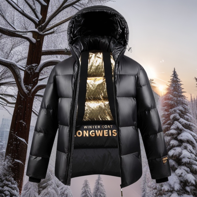 羽绒服男士短款亮面免洗情侣加厚防寒服高档潮流黑金外套极限防寒
