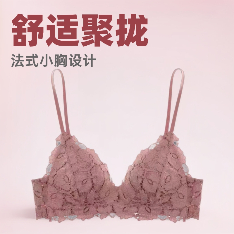 French Style Small Chest Push-up Underwear Pure Luxury Girl's Triangle Cup Lace Sexy No Rings Bra suit