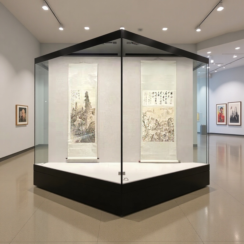 Electric Museum Display Cabinets, Art Museum Cabinets, Custom Tempered Glass Wall-Mounted Thermostatic and Hygrostatic Art Museum Display Cabinets