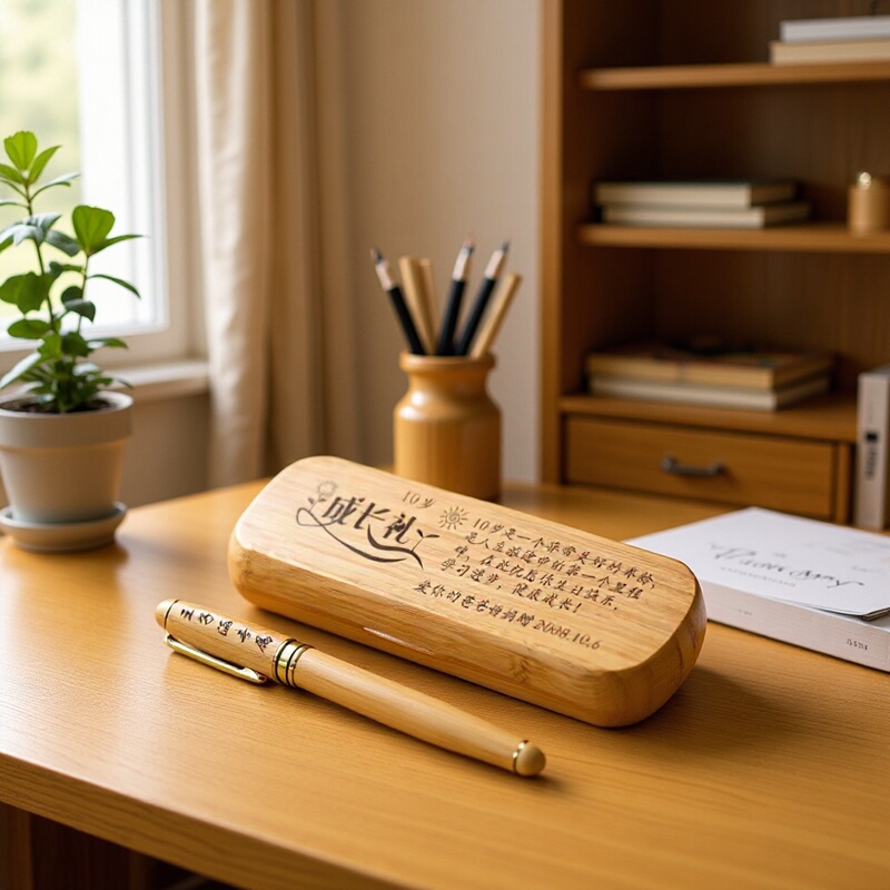 Gift Box Bamboo Pen Box Factory Spot Bamboo Pen Box Gift Carvable Pattern LOGO Pen Box