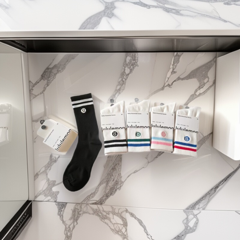 New Style Luojia Embroidered Logo Combed Cotton Two-Stripe Unisex Casual Sports Socks Fitness Running Lemon Trendy Socks