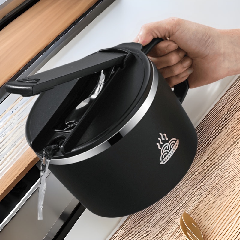 Stainless Steel Instant Noodle Bowl with Lid, Drainable Student Lunch Box, Dormitory Large-Capacity Bowl, Chopsticks, Spoon, Portable Folding Set