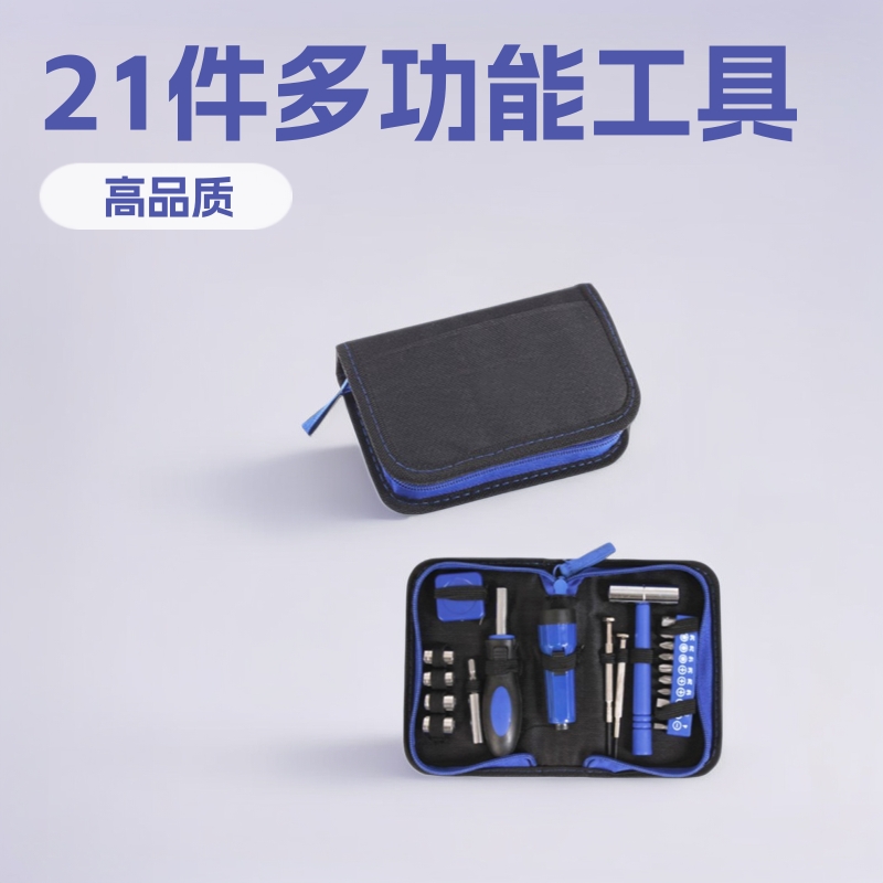 21PCS礼品商超市家用合螺丝刀手电筒手机维修套布包工具组套