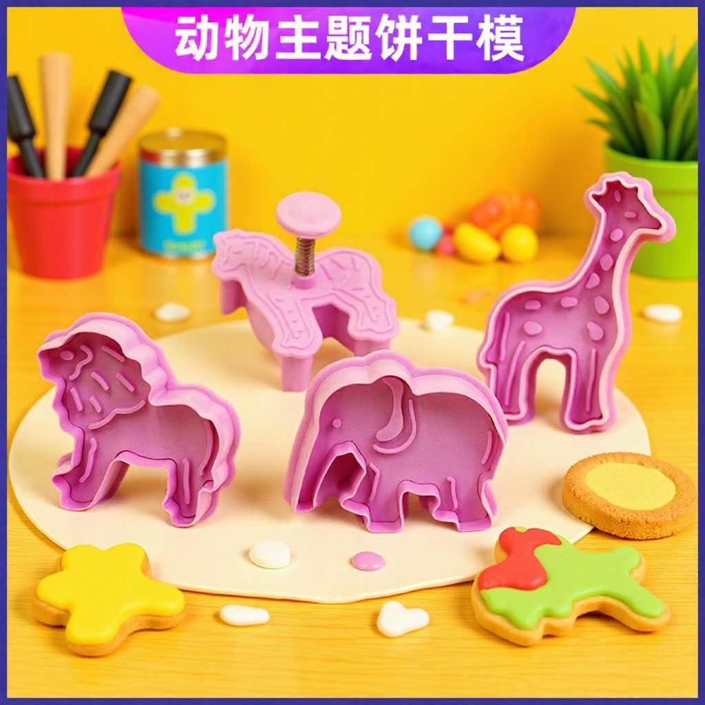 3D dibujos animados animal tema conjunto león elefante jirafa cebra pastel de caramelo de primavera molde de galleta image 3