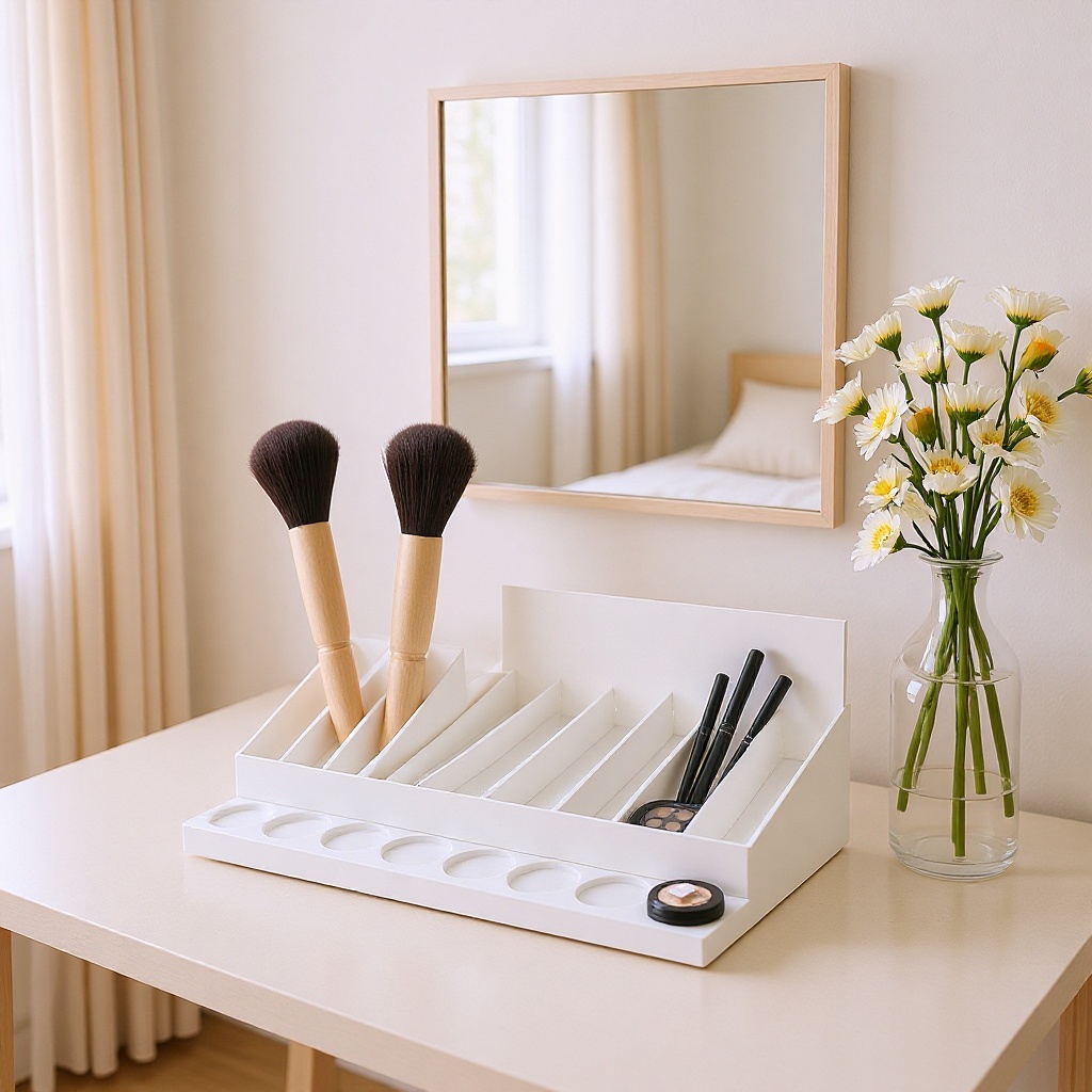 亚克力化妆品收纳盒 白色有机玻璃彩妆展示架定作 深圳陈列架工厂