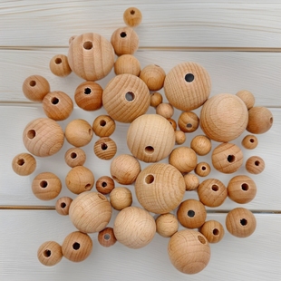 natural beech loose beads with through holes wood round beads without burrs original wood color pacifier clip diy solid wood beads factory