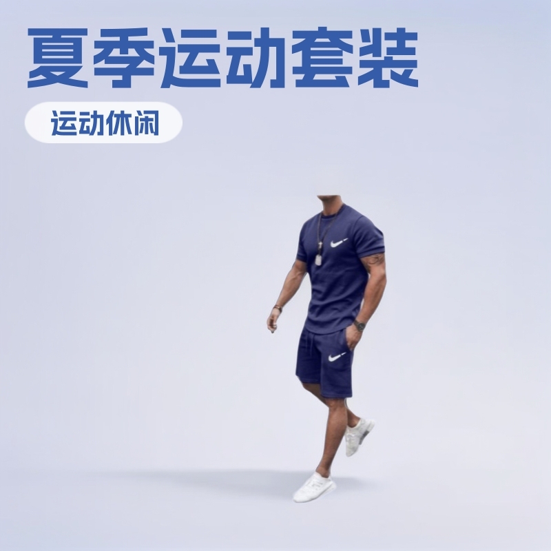 New 2023 European and American Men's Summer Street Men's Short Sleeve Shorts Men's Casual Sports plus size suit Men