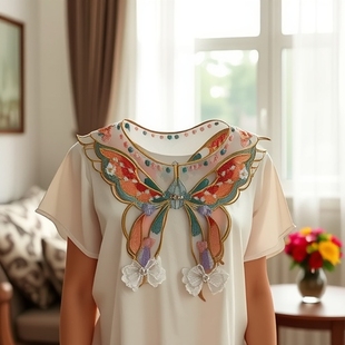 Embroidered Korean Yarn Metal Wire Embroidery Hanfu Accessories Three-Dimensional Large Butterfly Cloud Shoulder Fairy Children's Fake Collar