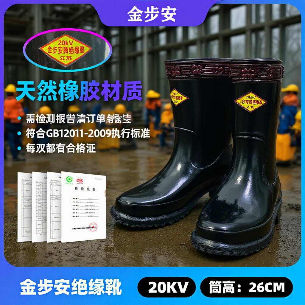 金步安20kv绝缘靴防触电耐酸碱劳保30KV工作高筒靴雨鞋35kv绝缘靴