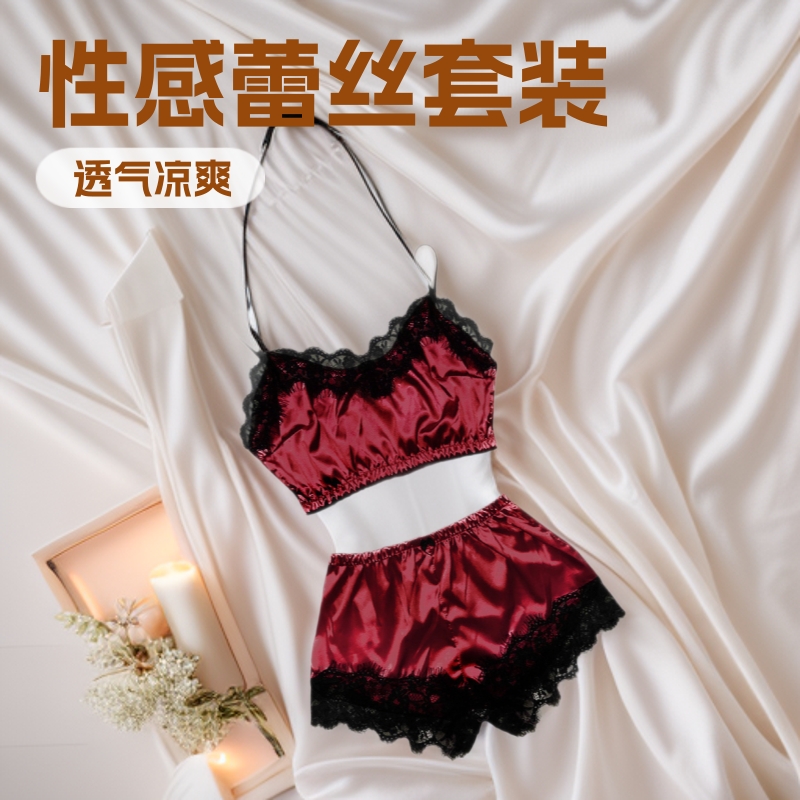 Amazon Cross-Border Sexy Lingerie Sexy Camisole Lace + Shorts Home Wear Women's Two-Piece Set Lycra Girly Style