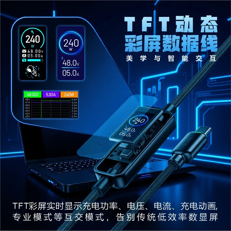 麦小兜type-c可触控TFT动态彩屏充电线双头pd240w闪充多兼容数显|undefined