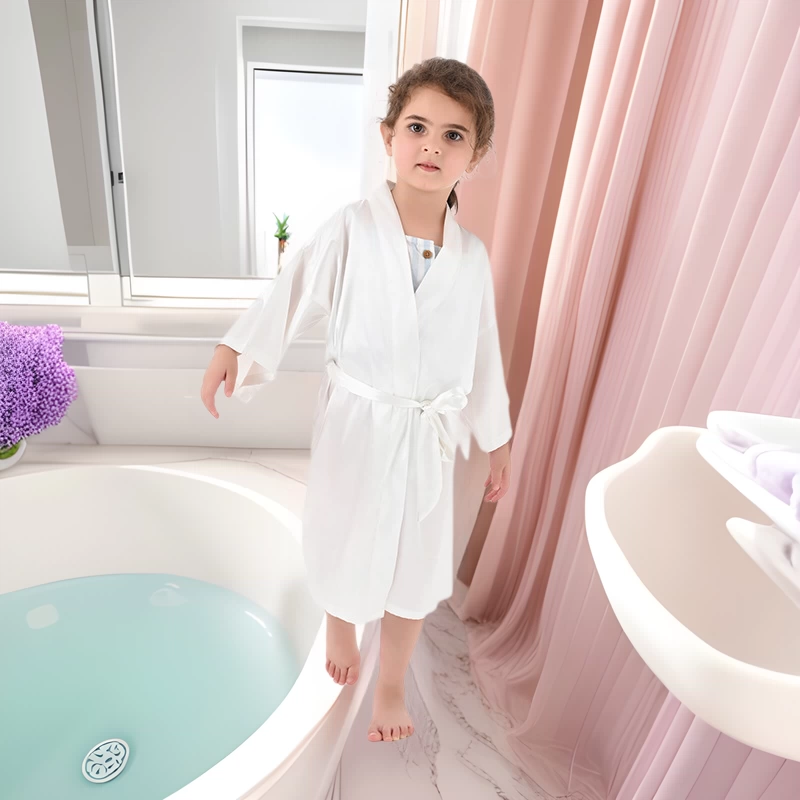 Трансграничный однотонный детский халат из искусственного шелка, экспортная большая детская атласная ночная рубашка, детский подиумный кардиган, халат для мальчиков и девочек
