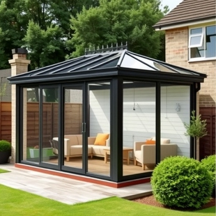 Broken Bridge Aluminum Alloy Sunroom with Tempered Glass Roof for Courtyard Villa Balcony, Sunshade and Rainproof Container House with Soundproofing and Heat Insulation