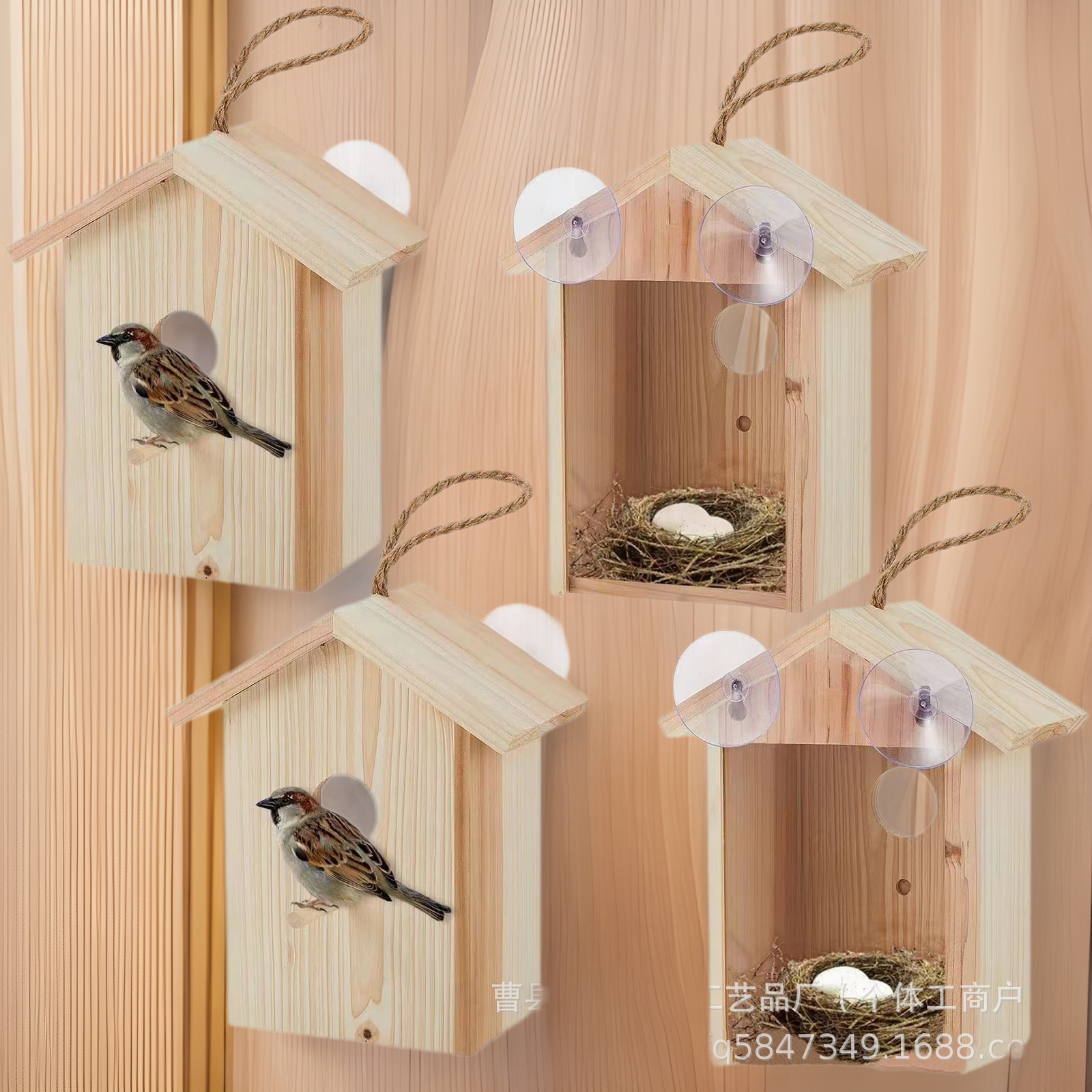 Nuevo nido de pájaro de madera Alimentador al aire libre con ventosa Nido de pájaro Nido de pájaro Nido de pájaro de bricolaje Alimentador de casa de pájaro de graffiti