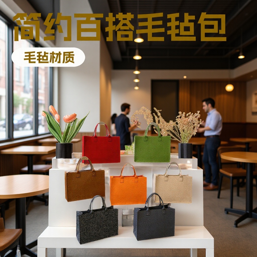 新款简约毛毡包百搭单肩包女托特包时尚手提包化妆品定制便携
