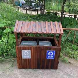 防腐木垃圾桶户外公园景区小区碳化木垃圾防腐实木复古垃圾桶仿古