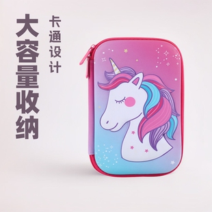 Cross-border direct supply of EVA three-dimensional leather unicorn pencil case 3D cartoon stationery case high color value large capacity stationery