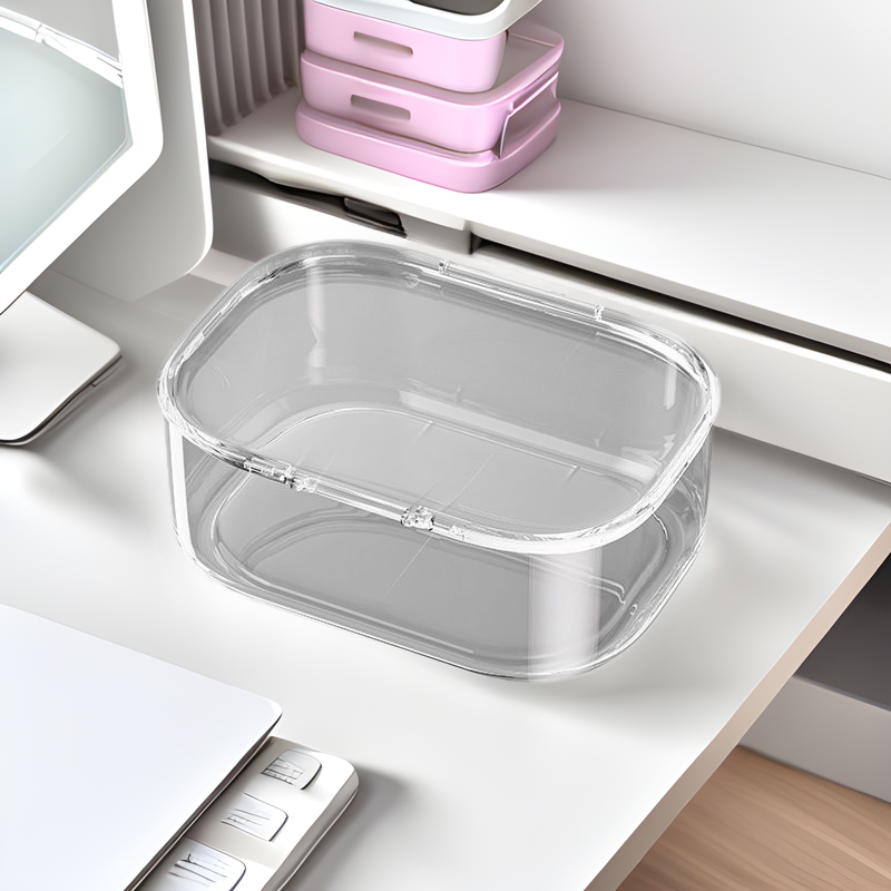 デスクトップ収納ケース透明アクリル化粧品スナック玩具整理マスク寮の雑物カバー付きケース