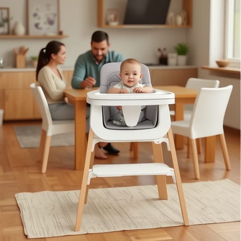 Ecobaby Solid Wood Baby Dining Chair with Adjustable Settings, Comes with a Tray, Smooth Surface, Easy to Clean