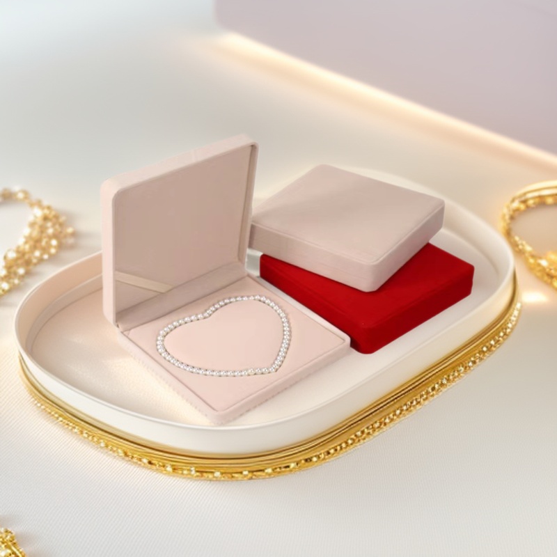 绒布珍珠项链盒子珠宝首饰展示盒珍珠收纳礼品盒母亲节女神